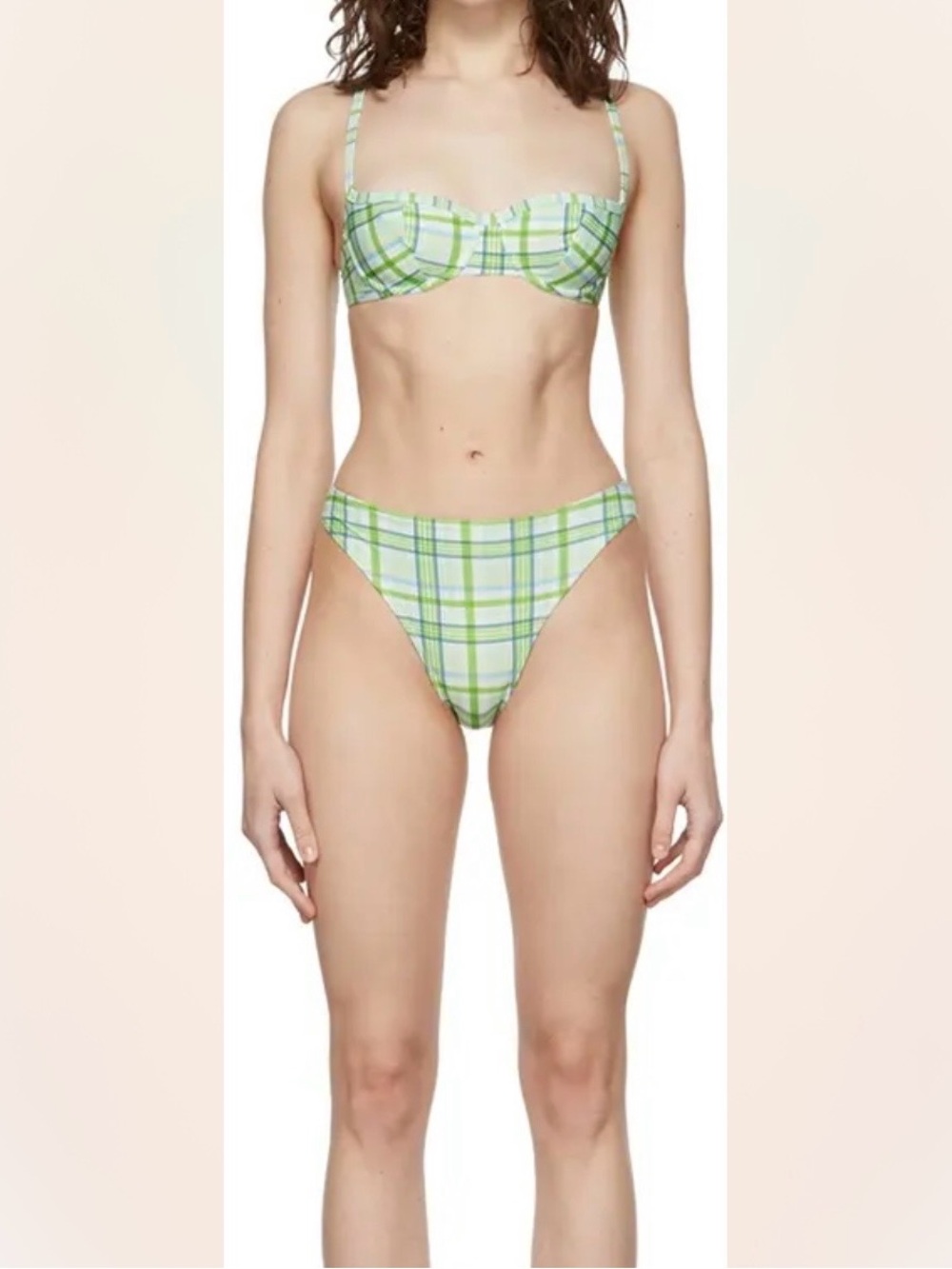 Mirror Palais Plaid Underwire Bikini Set in Light Green - Women Swim